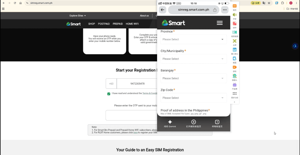 Smart 菲律宾地址填写表单示意